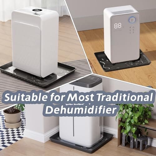 Flamorrow Dehumidifier Mat, Hard Plastic Drip Pan for Home and Basement Dehumidifiers, Dehumidifier Tray with Raised Edge for Leaks, Prevents Water from Pooling Underneath, Black, 17"x12.5" 8
