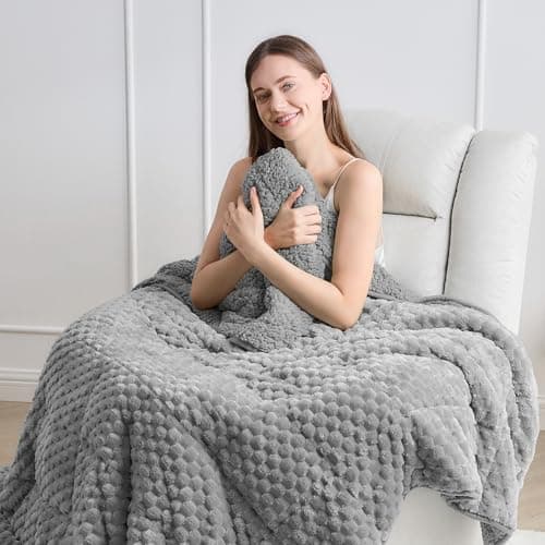 Wemore Fleece Weighted Blanket for Adults (60" x 80" 15lbs, Grey), Dual Sided Cozy Soft Sherpa Heavy Blanket, 3D Imitation Turtle Shell Warm Jacquard Flannel Weighted Blankets for Couch and Bed