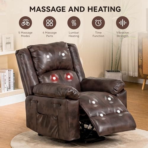 COMHOMA Power Lift Recliner for Elderly, Lift Chair with Heat and Massage，PU Recliner Sofa with 2 Side Pockets and Infinite Position for Living Room (Brown) 6