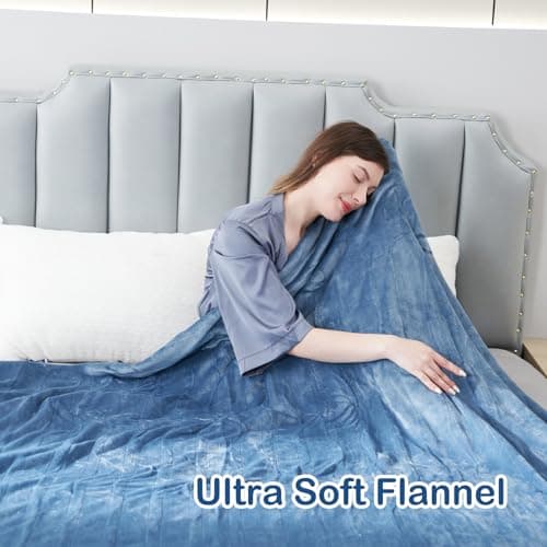 Eydna Electric Heated Blanket 62”x84” Twin Size, Soft Flannel with 6 Heating Settings 10 Hours Auto-Off, Fast-Heating, Machine Washable, Blue 6