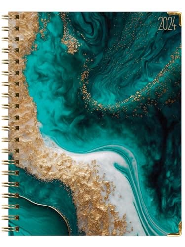 HARDCOVER 2024 Planner: (November 2023 Through December 2024) 8.5"x11" Daily Weekly Monthly Planner Yearly Agenda. Bookmark, Pocket Folder and Sticky Note Set (Teal Gold Marble) 8