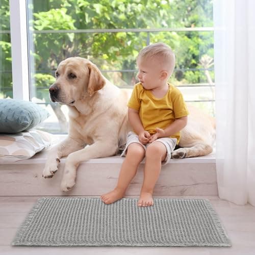 ZALL Grey Waffle Bath Mat,Super Absorbent Non Slip Bathroom Rug,Gray 18x30inch,Machine Washable Ultra Soft Floor Mats 6