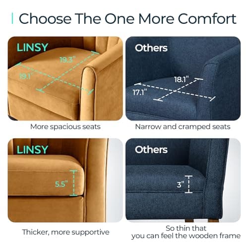 LINSY Accent Chair with Ottoman, Modern Barrel Chair Comfy Armchair Reading Chair with Footrest, Round Arms Chair for Living Room Bedroom Reading Room, Velvet, Yellow 5