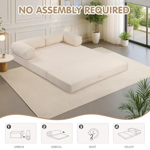 5-in-1 Convertible Folding Sofa Bed,Full Tri-Fold Mattress with Removable L-Shaped Armrests,Corduroy Boneless Couch Floor Sofa Futon Couch Sleeper with Pull Out Bed for Living Room Bedroom Apartment 9