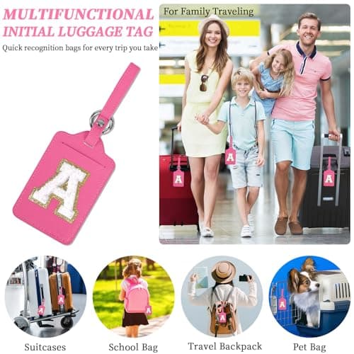 Initial Letter Luggage Tag A for Suitcases TSA Approved, PU Leather Personalized A-Z Luggage Tags with Privacy Cover Name Card, Rose Cute Monogrammed Funny Luggage Tag for Women Kids(1 Pack Letter A) 7