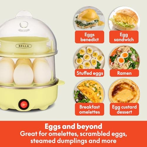 BELLA Rapid Electric Egg Cooker and Omelet Maker with Auto Shut Off, for Easy to Peel, Poached Eggs, Scrambled Eggs, Soft, Medium and Hard-Boiled Eggs, 14 Egg Capacity Tray, Double Tier, Yellow 5