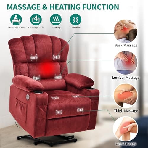 YITAHOME Electric Power Lift Recliner Chair for Elderly, Faux Leather Recliner Chair with Massage and Heat, Spacious Seat, USB Ports, Cup Holders, Side Pockets, Remote Control (Dark Brown) 5