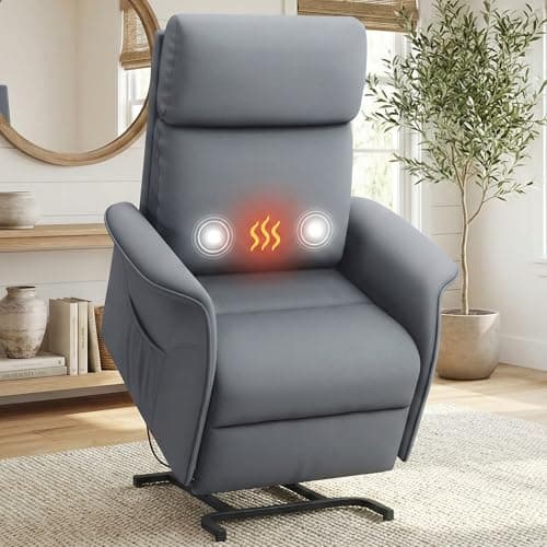 OKUP Power Lift Recliner Chair for Petite Elderly, Electric Massage Recliner with Lumbar Heat, 150° Infinite Position, Breathable Fabric, Heavy Duty 350lbs & Space-Saving Design, Dark Grey