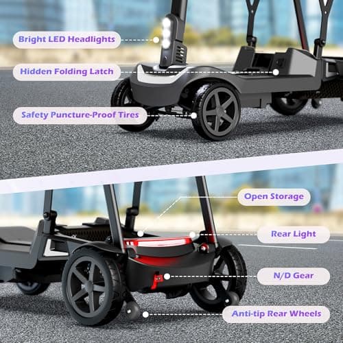 Lightweight Mobility Scooter for Seniors & Adults - 37.5lb Aluminum Frame, Dual Batteries 24.8 Miles Range, Cruise & Airline Approved, Foldable Portable Motorized Scooters, No Assembly Needed, Black 8