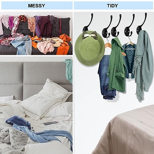Kruodop 4Pcs Coat Hooks Wall Hooks for Hanging Heavy Duty, Wall Mounted Black Towel Hooks, Metal Single Coat Hanger with Screws Cup Retro for Coats, Handbags, Towels 5