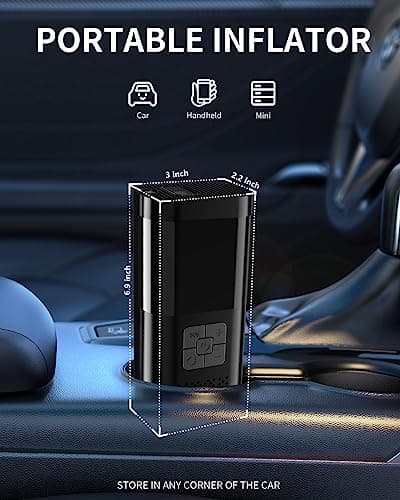 Tire Inflator Portable Air Compressor, Air Pump for Car Tires 150PSI Cordless Air Compressor Portable With Pressure Gauge, 12V DC Tire Pump for Car Motorcycle Bicycle, Car Accessories 6