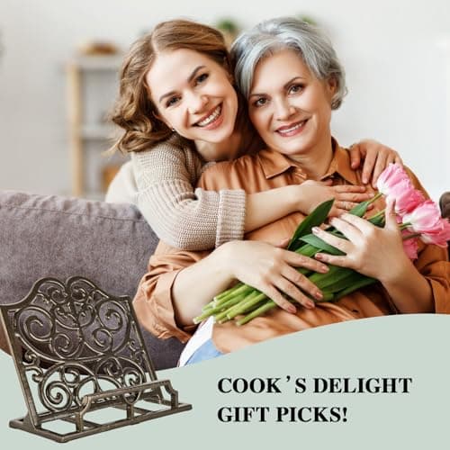JOGREFUL Cookbook Stand, Cast Iron Heavy-Duty Recipe Book Holder, Kitchen Vintage Recipe Book Holder, Reading Rest Holder for Easel/Counter/Books/Magazine/iPad/Bible, Classic Coffee Gold 7
