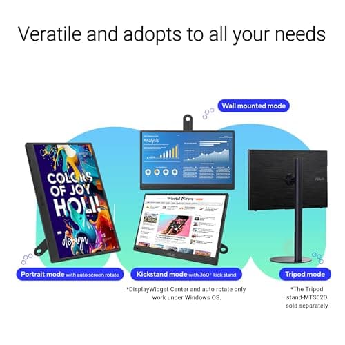 ASUS ZenScreen 16” Portable USB Monitor (MB169CK) - Full HD, IPS, Dual USB-C, Mini-HDMI, Eye Care, Flicker Free, Blue Light Filter, Anti-Glare Surface, 360° Kickstand, 3 yr Warranty 6