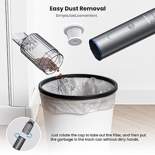 NEXPOW Car Vacuum, Portable 7000PA Handheld Vacuum Cleaner with High Power, Mini Hand Vacuum with 7500 mAh Battery, 1.58Lbs Compact Electric Cordless with 3 Nozzles and Safety Hammer 5