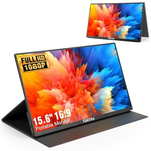 TONTRU 15.6" Portable Monitor Full HD 1080p, USB-C & HDMI Connectivity, Ultra-Slim Design, Built-in Speakers, Compatible with Laptop, PC, Gaming Consoles