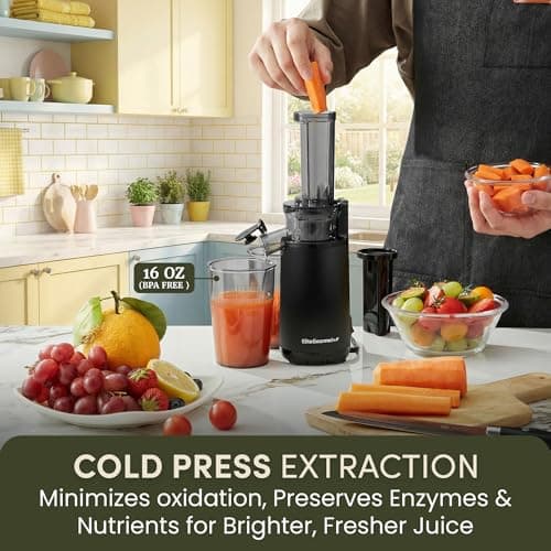Elite Gourmet EJX600 Mini Compact Small Space-Saving Masticating Slow Juicer Cold Press Juice Extractor, Nutrient and Vitamin Dense, BPA-Free Tritan, Easy to Clean, 16 oz Juice Cup, Charcoal Grey 5