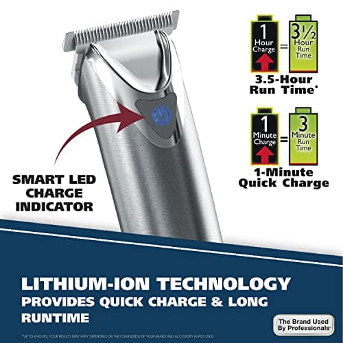 Wahl USA Stainless Steel Lithium Ion 2.0+ Beard Trimmer for Men - Electric Shaver & Nose Ear Trimmer - Rechargeable All in One Men's Grooming Kit - Model 9864SS 7