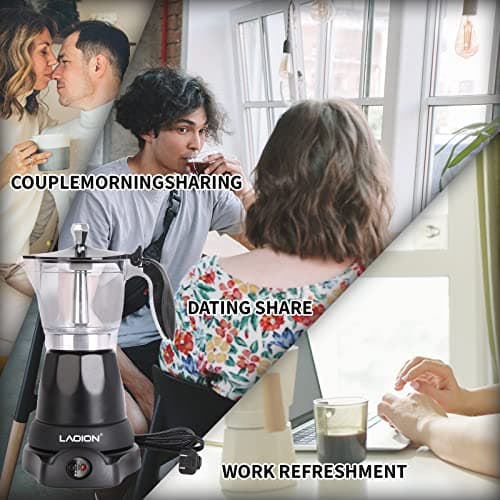 LAOION Cuban Coffee Maker, 6 or 3cup Electric Espresso Coffee Maker, Portable Cafeteras Electricas Modernas, Electric Moka Pot with Detachable Base & Overheat Protection, Coffee Gift for Home Travel 7