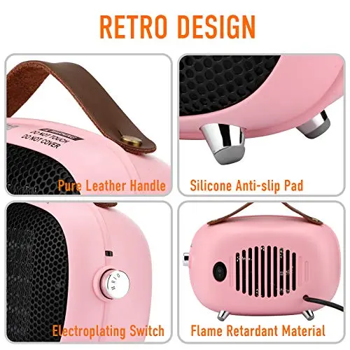 Teioe Mini Electric Ceramic Space Heater 800W/400W, Small, PTC with Tip-Over and Overheat Protection, 3 Operating Modes for Office, Bedroom and Under Desk (PINK) 5