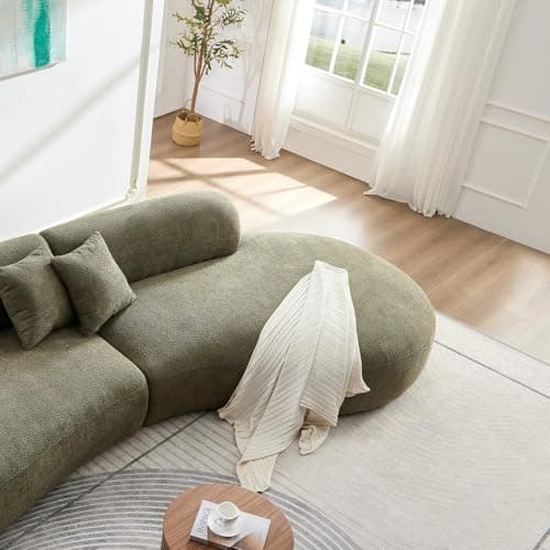 YOPENG 135.4" Oversized Curved Sofa Luxury Couch for Living Room, Modern Couch Modular, Comfy Green Sofa, Upholstered Boucle Minimalist Sofa for Apartment Home Offce, Right Facing 7