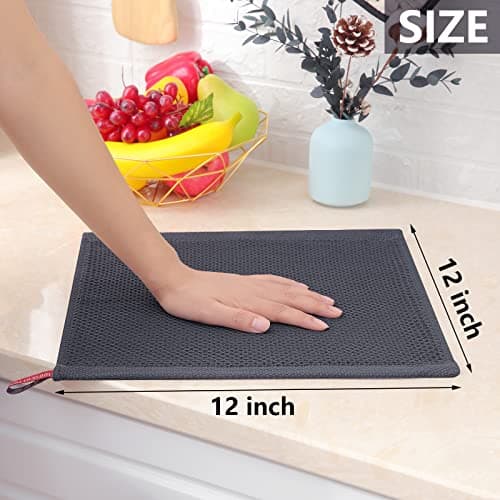 Homaxy 100% Cotton Waffle Weave Kitchen Dish Cloths, Ultra Soft Absorbent Quick Drying Dish Towels, 12 x 12 Inches, 6-Pack, Dark Grey 5