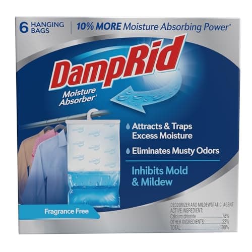 DampRid Fragrance Free Hanging Moisture Absorber, 15.4 oz., 6 Pack - Eliminates Musty Odors for Fresher Air, Ideal Moisture Absorbers for Closet, 10% More Moisture Absorbing Power*
