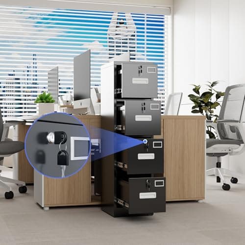 SUXXAN 4 Drawer File Cabinet, Metal Vertical File Cabinet with 4 Lock,Office Home File Cabinet with Name Card Holder for A4 Letter/Legal Size, 14.96" W x 17.72" D x 55.2" H, Assembly Required(Black) 5