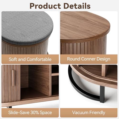 Decofy 47.2'' Entryway Storage Bench Seat with Sliding Door, Large Shoe Bench with Sturdy Metal Feet & Soft Cushion, Multi-Scene Use for Entrance, Bedroom & Living Room（Walnut） 7