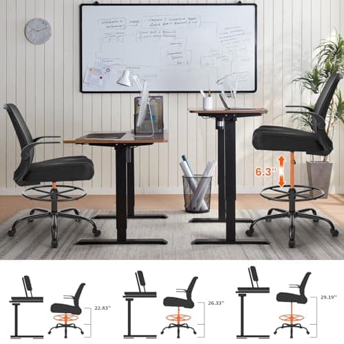 KWKSV Drafting Chair for Standing Desks, 500LBS Capacity Tall Office Chair with Adjustable Height, Foot Ring, Flip-Up Armrests, Thick Curved Seat for Home Office, Drawing, and Creative Work 6