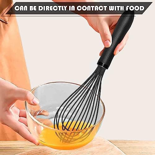 TEEVEA Silicone Whisk Stainless Steel Heat Resistant Non Scratch Kitchen Cooking Utensil for Blending Whisking Beating Frothing Stirring 11 Inch Black 5