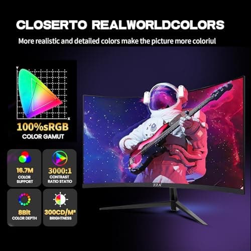 ZZA 24 Inch Monitor 200 HZ 1080p 2800R,Curved PC Monitor VA 120% sRGB FreeSync Frameless Full on Three Sides Blue Light Filter,HDMI DP USB Ports,Computer Monitor for Business Office and Casual Gaming 3
