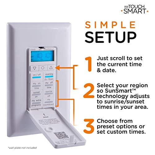 myTouchSmart 33861 LE One in-Wall Digital Timer, Push Door Switch, Backlit LED Screen, 8 Custom On/Off Times, Countdown Mode, Daily/Weekly Set, Off & Countdown 5