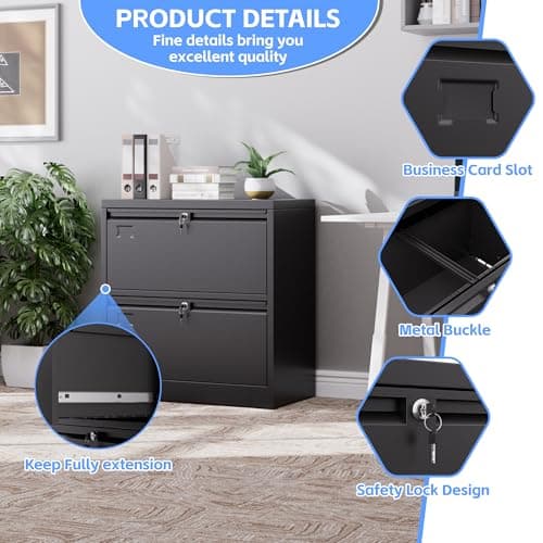 Aobabo 2 Drawer Lateral File Cabinet, Lockable Metal Filing Cabinet with Name Card, Suitable for Home Office School Hanging Files Letter/Legal/F4/A4 Size,Required-Assembly,Black 7