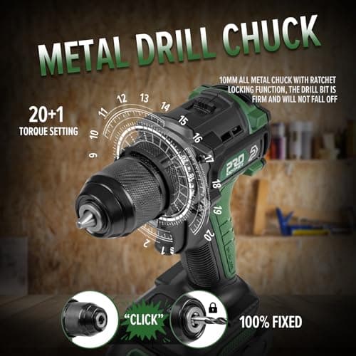 Prostormer Brushless Cordless Drill Set, 575 in.lbs Power Drill Driver, 3/8" Keyless Chuck, 20+1 Max Torque, 2pcs Batteries & Charger with 24 Pcs Drilling Bits & Storage Box 6