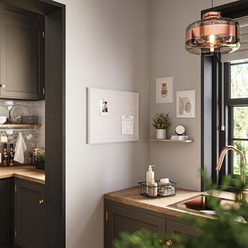 U Brands Bulletin Board, 18 x 24 Inch Linen Fabric Pin Board, Farmhouse White Wood Style Frame, Wall Message Center & Vision Board for Farmhouse Decor, Home Office, Classroom, Includes Push Pins 7