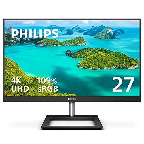 PHILIPS 278E1A 27" Frameless Monitor, 4K UHD IPS, 109% sRGB, Speakers, VESA, 4Yr Advance Replacement Warranty, Black/Silver