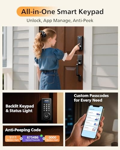 Philips WiFi Smart Lock with Front Door Handle Set, Built-in WiFi, APP Remote & Voice Control, Fingerprint Keyless Entry Door Lock, Keypad Deadbolt Smart Locks for Front Door, Auto-Lock, Matte Black 6