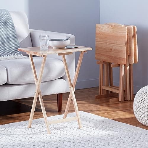 Amazon Basics Classic Foldable TV Dinner Tray Table with Storage Rack, 14.6 L x 19 W x 26 H inch, Natutral, 4-Pack 6
