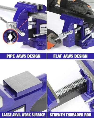 WORKPRO Bench Vise, 4-1/2" Vice for Workbench, Utility Combination Pipe Home Vise, Swivel Base Bench for Woodworking 7