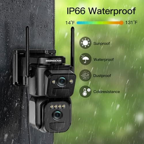 BEENOCAM 4K Solar Security Cameras Wireless Outdoor, Dual Lens 360°PTZ Solar Cameras for Home Security with Color Night Vision,PIR Human Detection, Auto Tracking,Spotlight/Siren Alarm, 2.4/5Ghz WiFi 7
