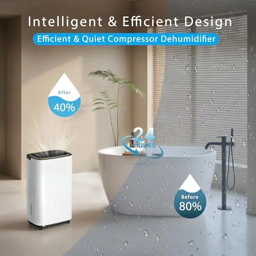 34 Pint Dehumidifier- 3000 Sq. Ft. Large Basement Dehumidifiers with Drain Hose for Large Rooms - Powerful Moisture Removal with Compressor- Dehu/Dry/Air Mode, LED Display,Timer, Child Lock 7