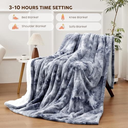HYLEORY Electric Heated Throw Blanket 50''x60'' - Soft Thick Faux Fur Heating Blanket with 5 Heat Levels & Auto-Off 3 Hrs, Fluffy Flannel Warm Blankets for Winter Couch Bed,ETL Certification, Grey 8