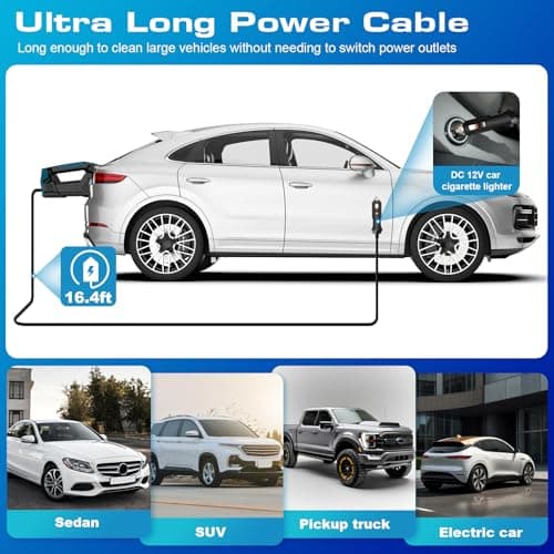 Blestan Car Vacuum - Portable Vacuum Cleaner with 16.4ft Cord, Bag, LED Light & Attachments - DC 12V High Power Small Vacuum, Car Accessories 4