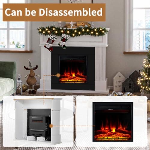 oneinmil Electric Fireplace with 43" Mantel, Farmhouse TV Stand with 18’’ Electric Fireplace Heater, 3D Realistic Flame, Fireplace for Bedroom, Living Room, White 6