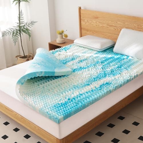AMICLIBER 2 Inch 5 Zone Memory Foam Mattress Topper Queen Size, Comfortable Mattress Topper for Back Pain Relief, Gel Infused Bed Topper, Blue