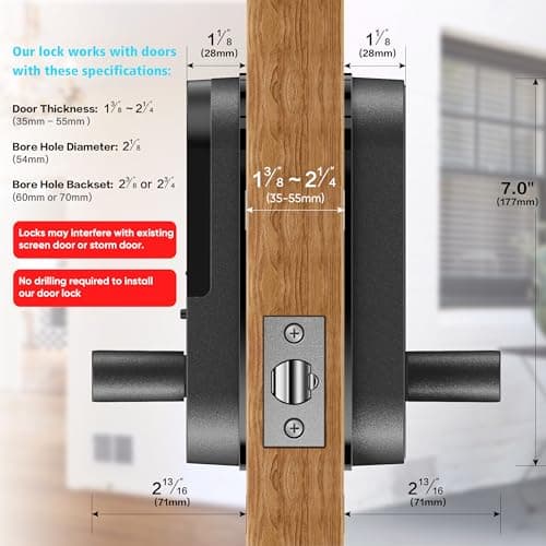 Fingerprint Smart Door Lock with Handle & Keypad – Bluetooth Keyless Entry for Front Door, Home, Kids, Guests, Airbnb & Rental, App + Code Access, Compatible with Alexa & Google, Easy DIY Install 6