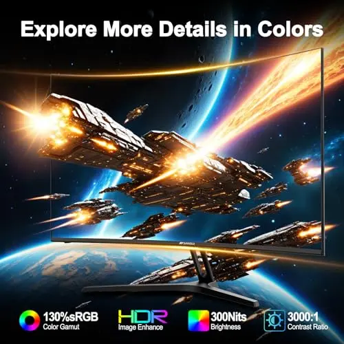 SANSUI 24 Inch Curved Gaming Monitor up to 180Hz MPRT 1ms with Built-in Speakers,FHD 1080P Computer Monitor Freesync 130% sRGB HDR,HDMI DP Ports VESA Mount Metal Stand(ES-G24C1 HDMI Cable Included) 8