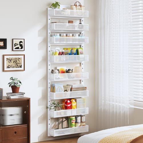 Pantry Door Organizers and Storage, 8-Tier Large Metal Heavy-Duty Frame Over the Door Spice Rack, 2 in 1 Wall-Mounted or Hanging shelf for Kitchen, Bathroom, Laundry Room, Bedroom, Closet &Nursery 5