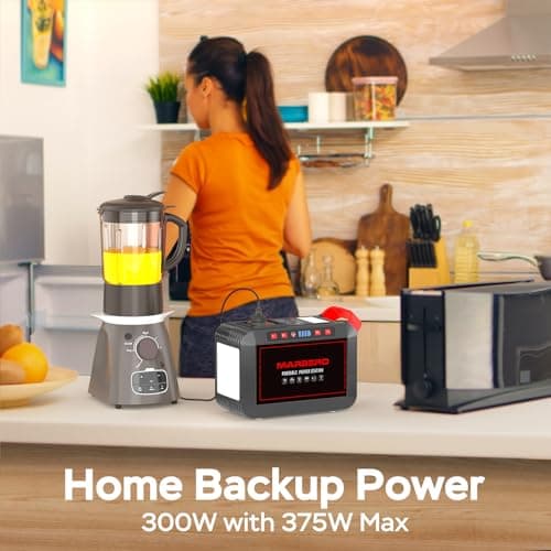 Portable Power Station 300W MARBERO 237Wh Camping Solar Generator Backup Lithium Battery with Pure Sine Wave 110V AC Outlet, USB C, USB A, DC for Outdoors Camping CPAP Home Blackout Emergency 7