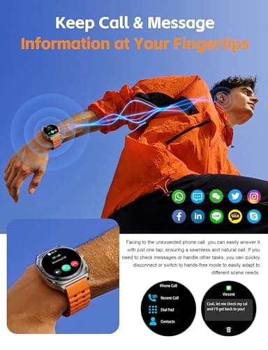 Ateclouds Smart Watch with Wireless Earbuds, Fitness Tracker Sports Watch, Compatible iPhone Android,Heart Rate Monitor, Sport Band Bluetooth Call Watches for Men 1.53" Steel Material Ultra-Thin Body 7